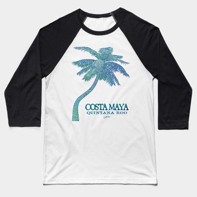 Costa Maya, Mexico, Palm Tree Baseball T-Shirt by jcombs